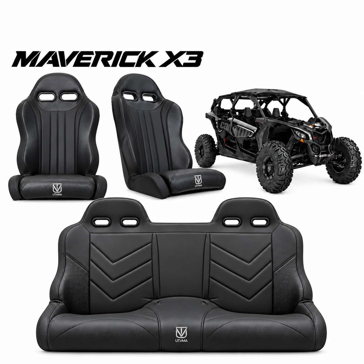 Maverick X3 Rear Bench Seat & Pair of Front Bucket Seats Set (2017+)
