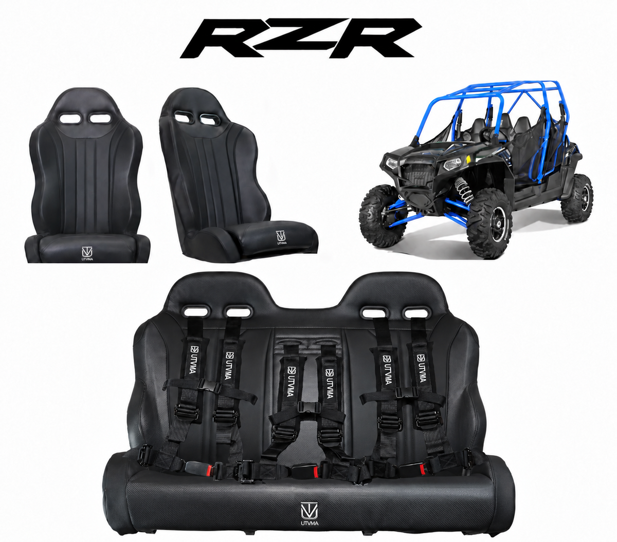 RZR 800 Rear Bench Seat & Pair of Front Bucket Seats Set (2010-2014)