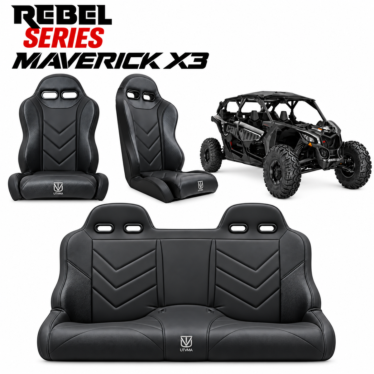 Maverick X3 Rear Bench Seat & Pair of Rebel Series Front Bucket Seats Set (2017+)