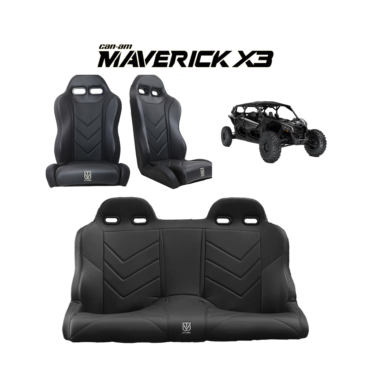 Maverick X3 Rear Bench Seat & Pair of Rebel Series Front Bucket Seats Set (2017+)